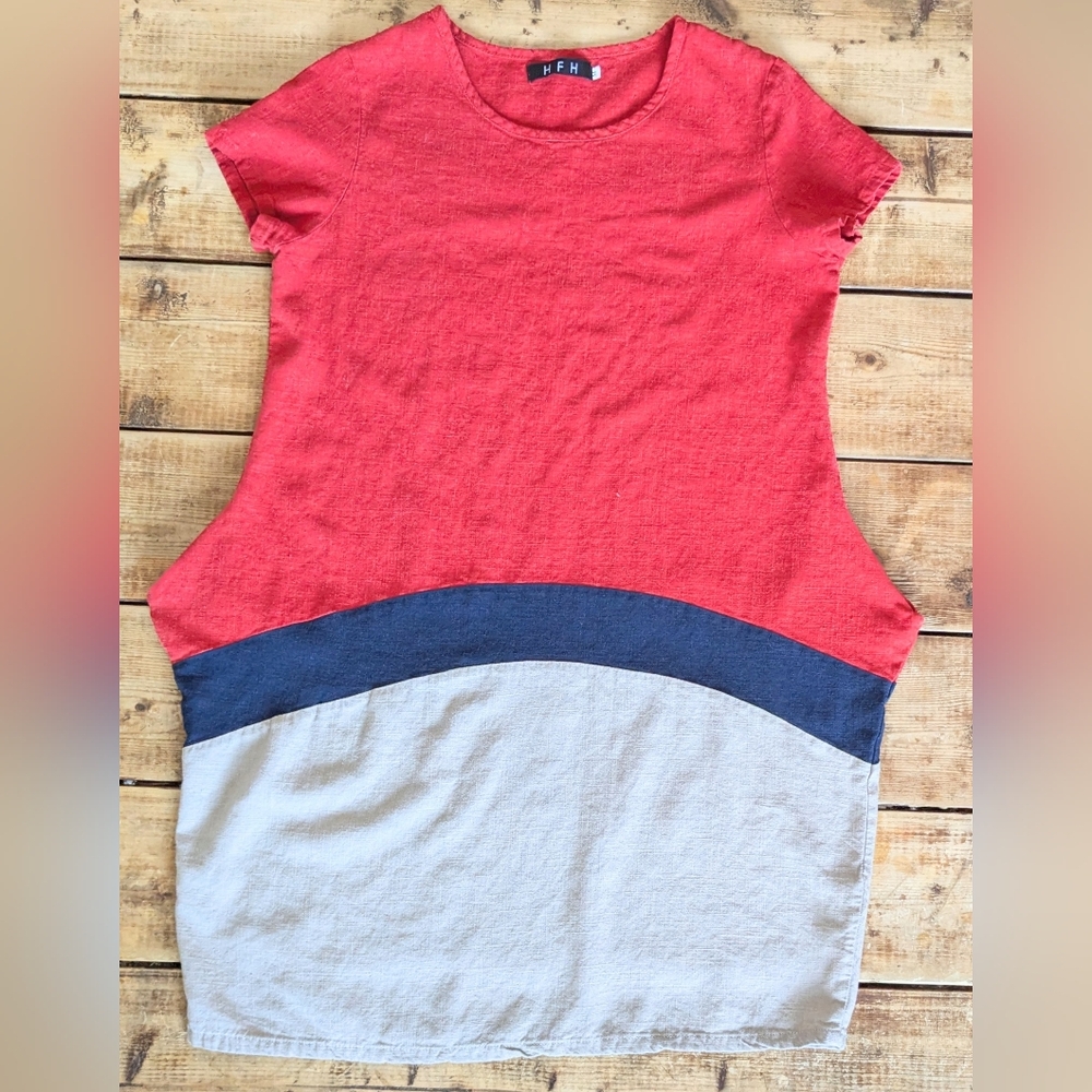 Linen Color Block Tunic Dress - Picture 2 of 7